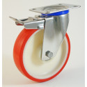 Roulette inox à platine, roue polyuréthane corps nylon, charges 150 à 300 Kg, (série N/INOX20)