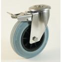 Roulette inox à trou central, roue caoutchouc non marquant, charges 55 à 205 Kg (série DG/INOX20)