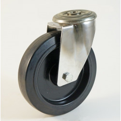 Roulette inox à trou central, bandage caoutchouc - 20° à + 250° C (série FN/INOX20)