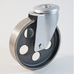 Roulette à trou central, roue en fonte - 40 à + 500 °C (série QE/22)