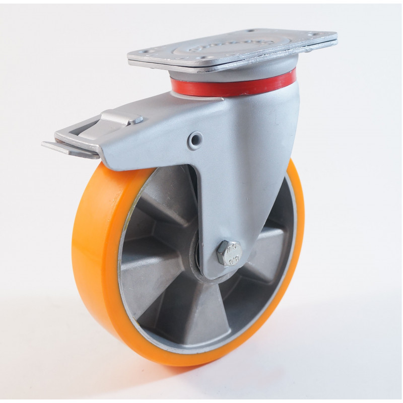 Diamètre 250x60mm, roulements à billes, capacité de charge 800 kg, platine  135X110 mm, roulette pivotante à frein polyureth