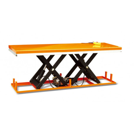 Table élévatrice fixe, levée électrique, charge 2000 Kg, plateau 2500 x 820 mm, série HWD.